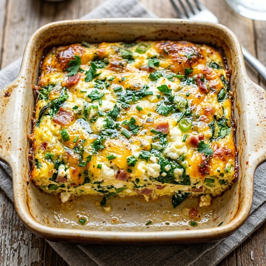 Delicious Cottage Cheese Egg Bake with fresh herbs and vegetables