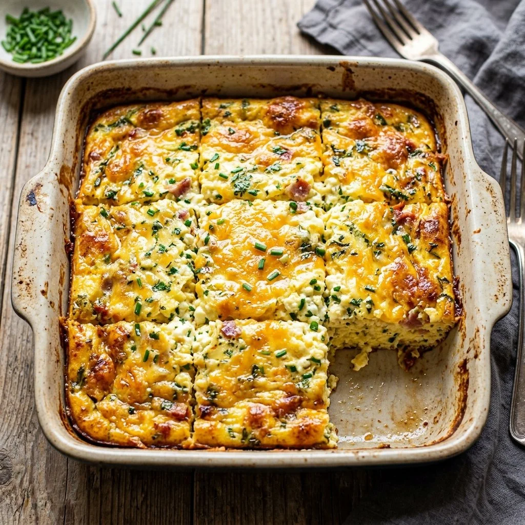 Delicious Cottage Cheese Egg Bake served on a plate with fresh herbs