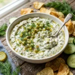 Creamy Dill Pickle Dip served with crackers and vegetables