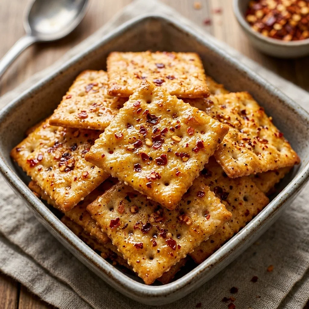 Spicy Firecracker Saltines snack recipe with seasonings and crackers.