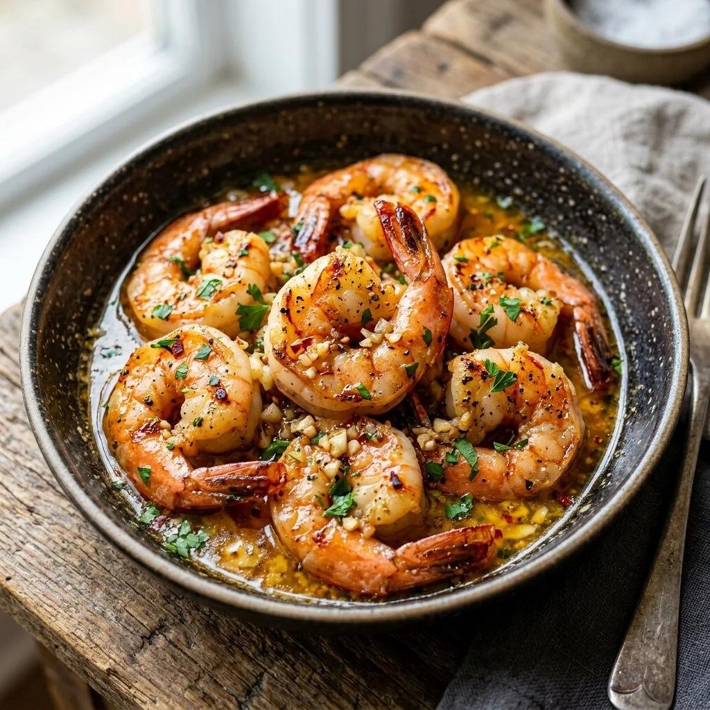 Delicious Garlic Butter Shrimp served on a plate garnished with parsley