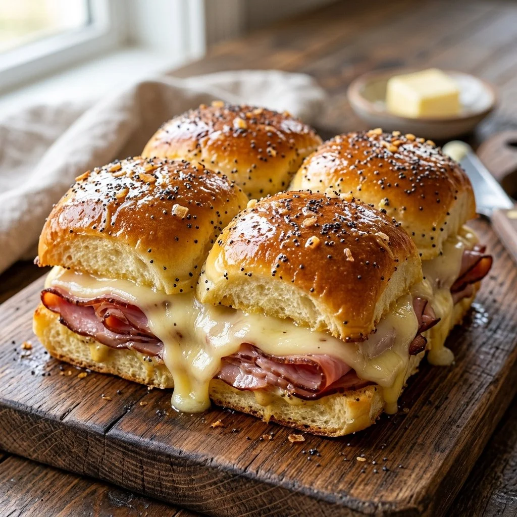 Delicious homemade Ham and Cheese Sliders on a platter ready to be served.