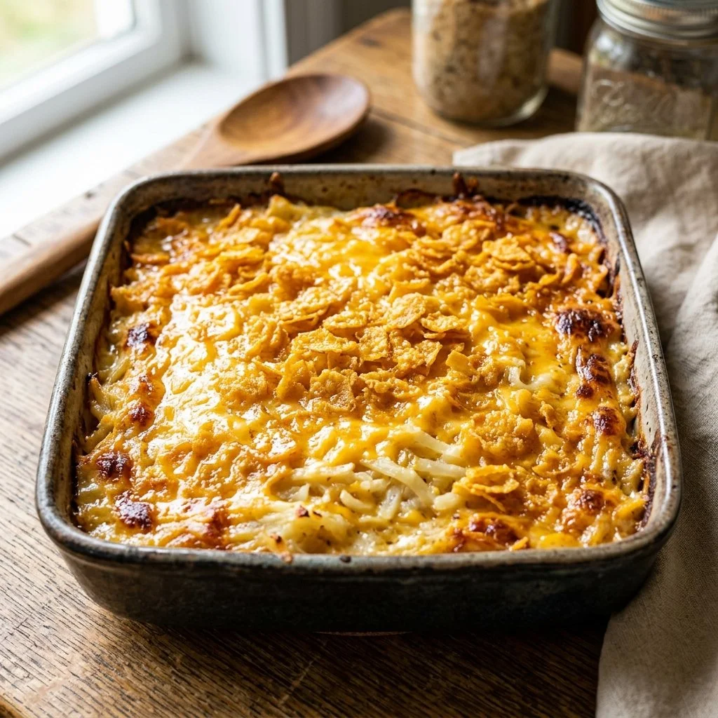 Delicious Hashbrown Casserole baked to perfection with cheese and seasonings