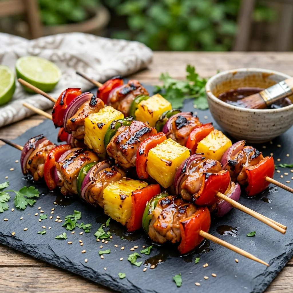 Grilled Hawaiian Chicken Kabobs with pineapple and bell peppers