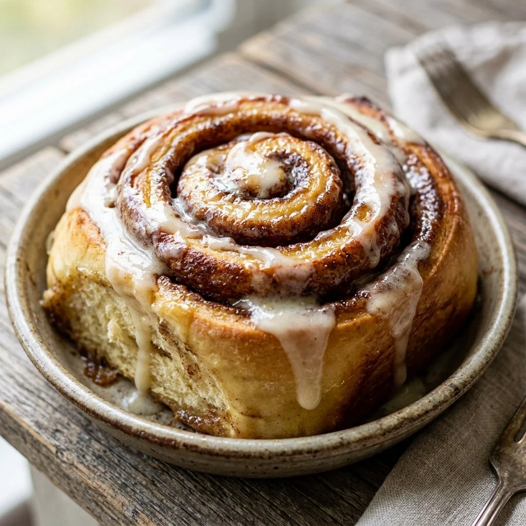 Freshly baked homemade cinnamon rolls with cream cheese frosting