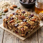 Delicious homemade granola bars made with oats, nuts, and honey.