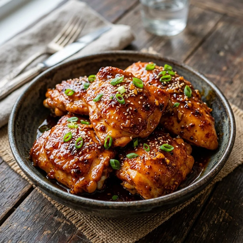 Delicious Honey Sriracha Chicken drizzled with spicy-sweet sauce