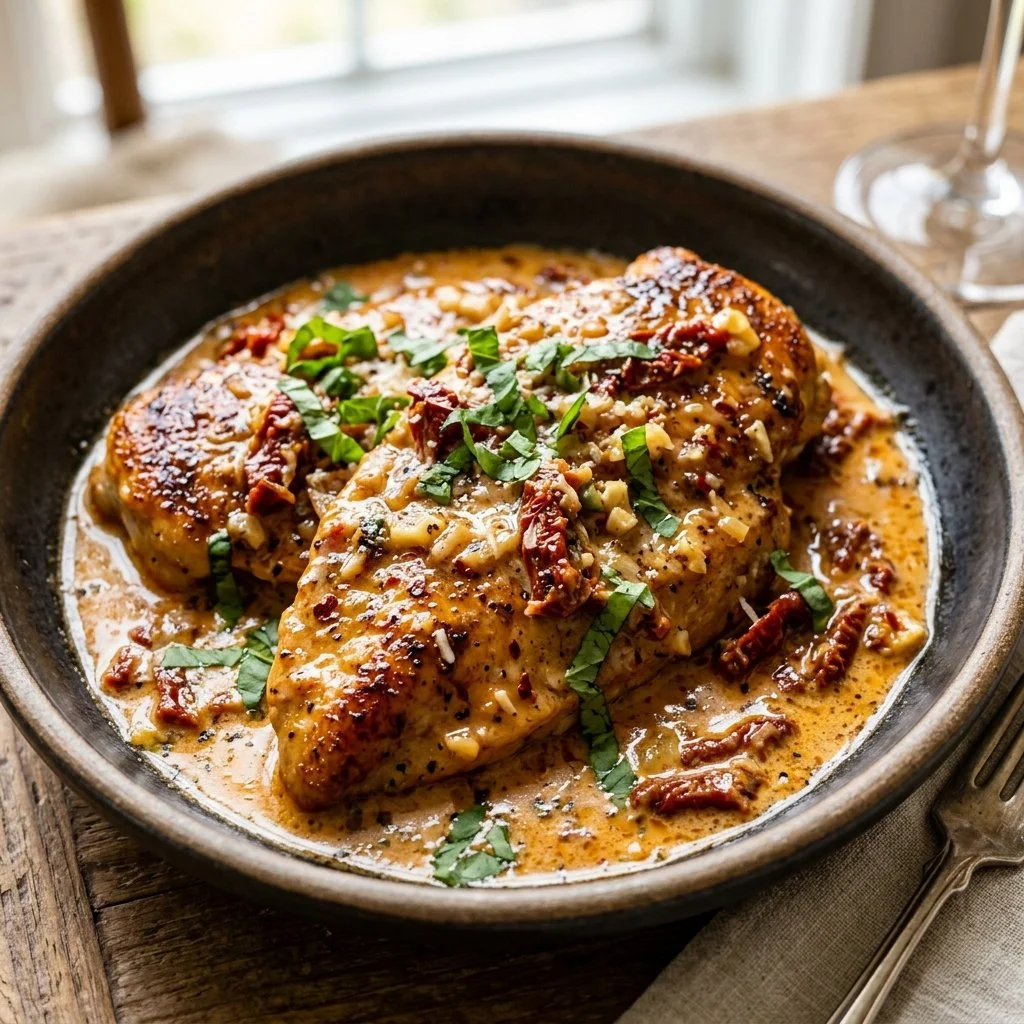 Delicious Marry Me Chicken served with creamy sauce and fresh herbs