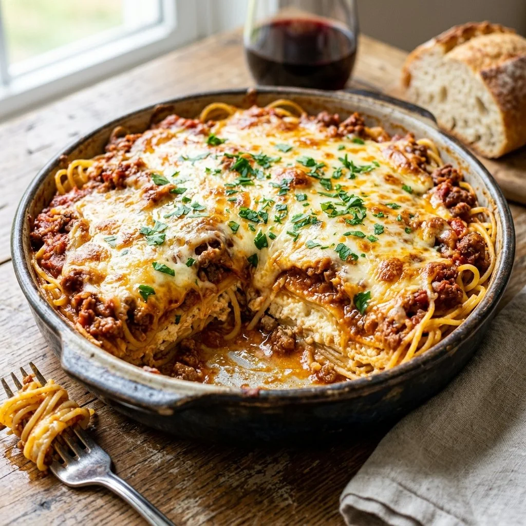 Delicious Million Dollar Spaghetti dish served in a bowl