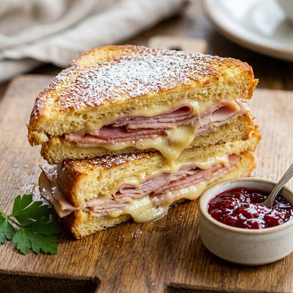 Mouthwatering Monte Cristo sandwich with ham, turkey, and melted cheese