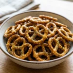 Bowl of ranch seasoned pretzels ready for snacking