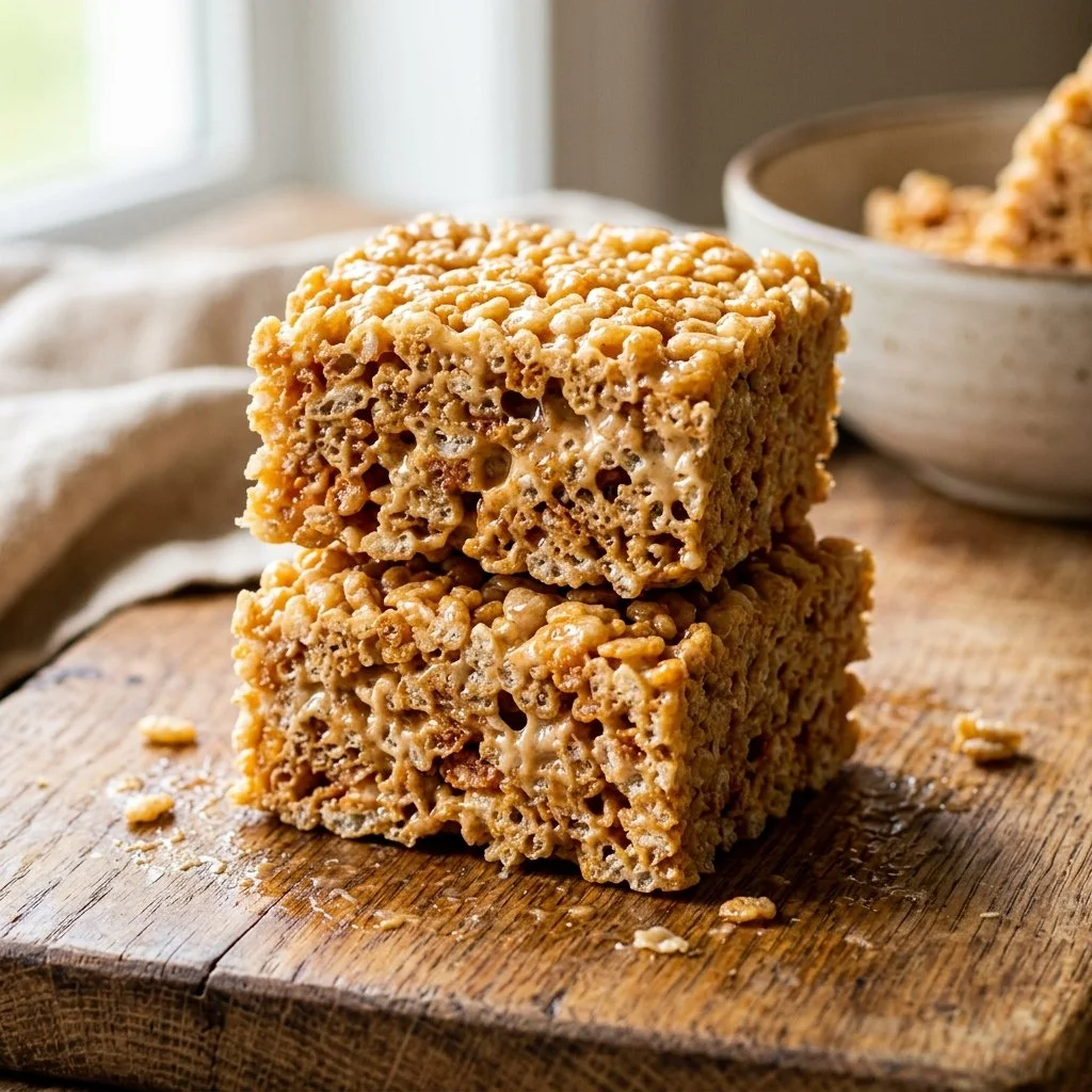Delicious homemade Rice Krispie Treats with marshmallows and cereal