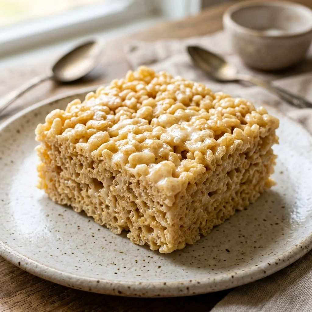Homemade Rice Krispie Treats made with gooey marshmallows and crispy rice cereal.