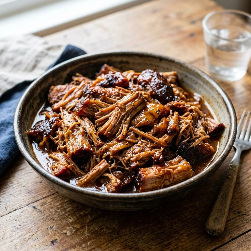 Delicious slow cooker pulled pork served on a plate