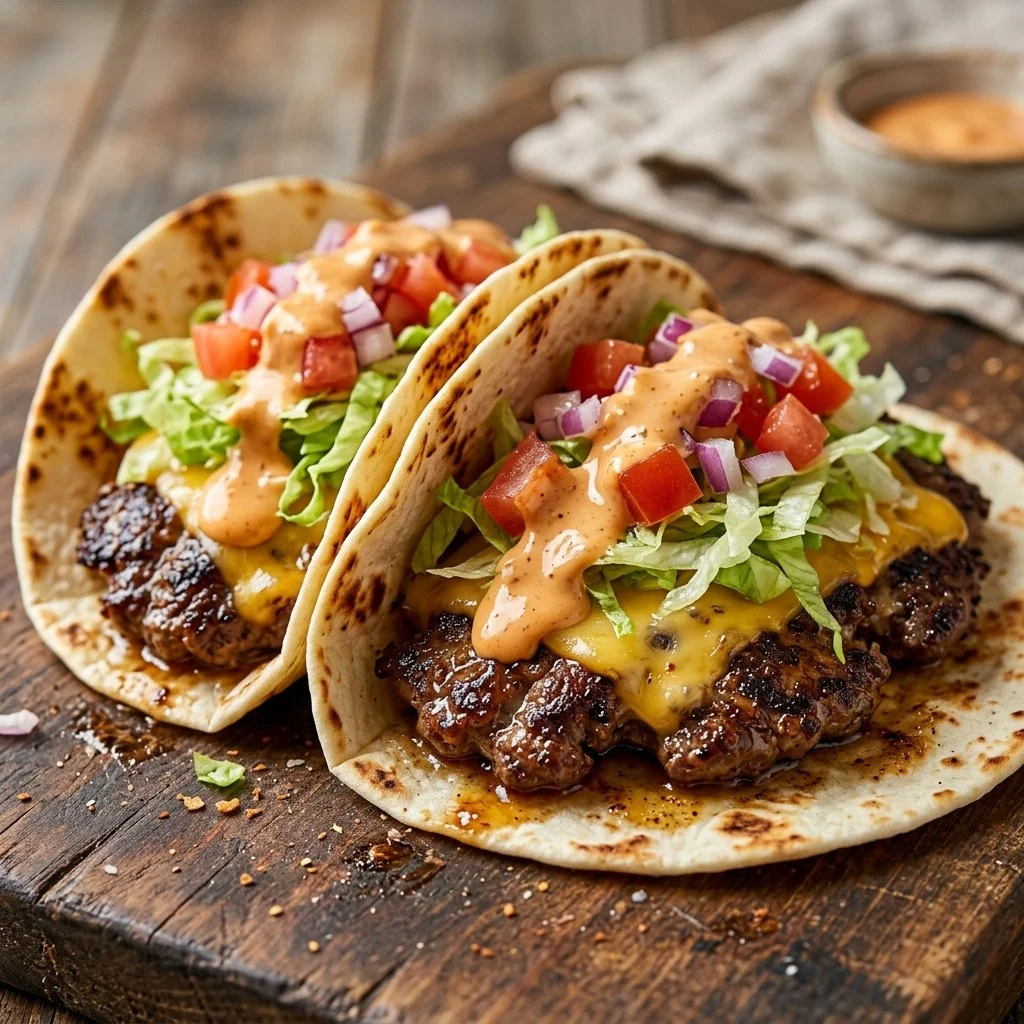 Smash Burger Tacos with fresh ingredients and toppings
