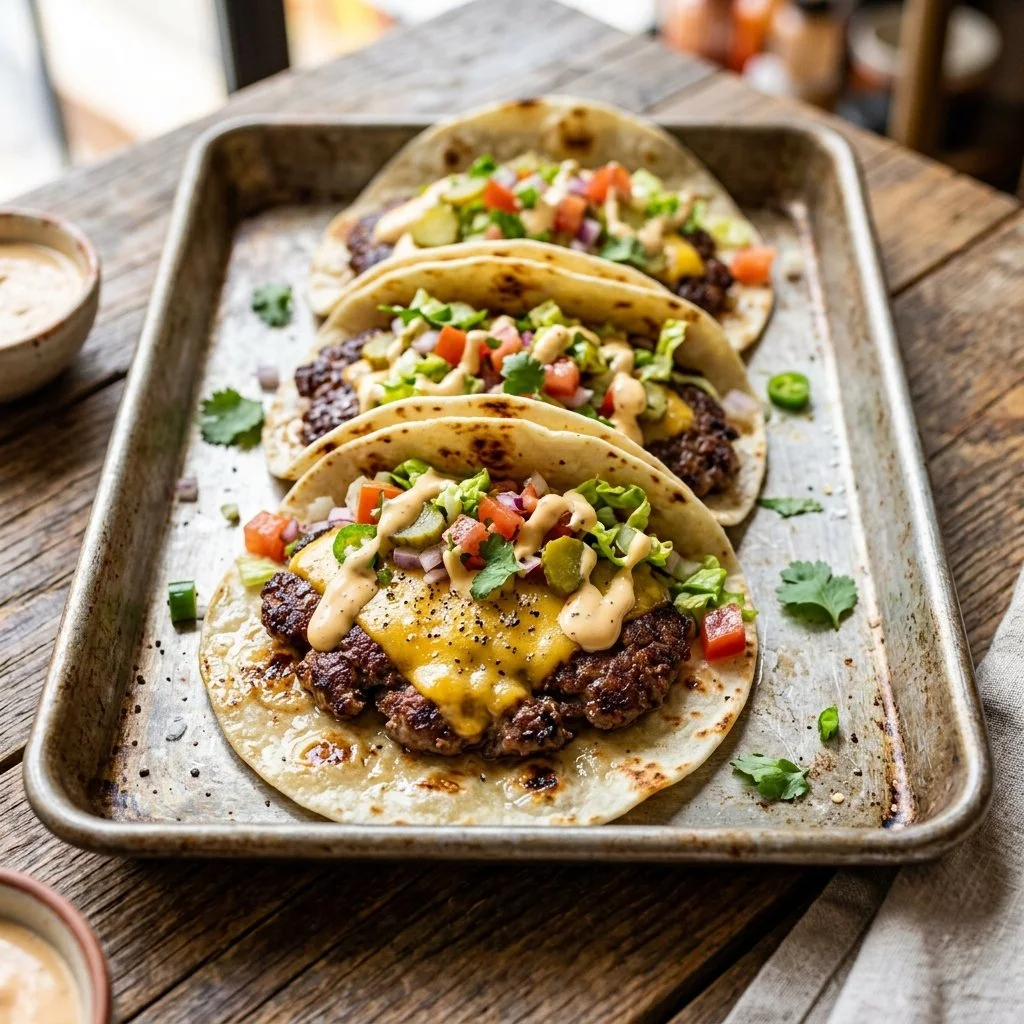 Delicious Smash Burger Tacos with juicy beef and fresh toppings