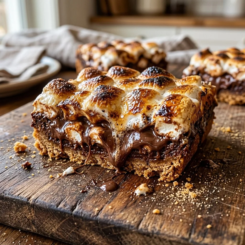 Delicious S'mores Bars with graham crackers, chocolate, and marshmallows.
