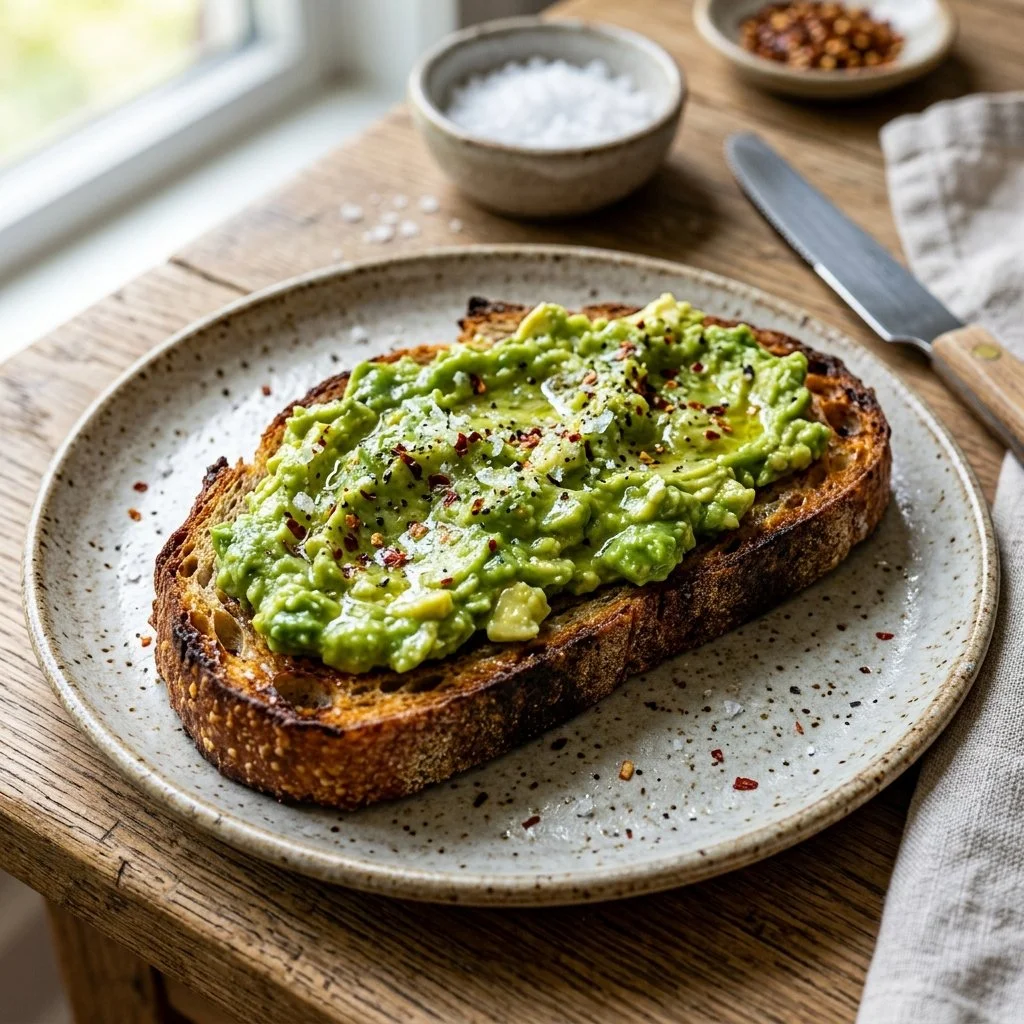 Delicious sourdough avocado toast topped with fresh ingredients.