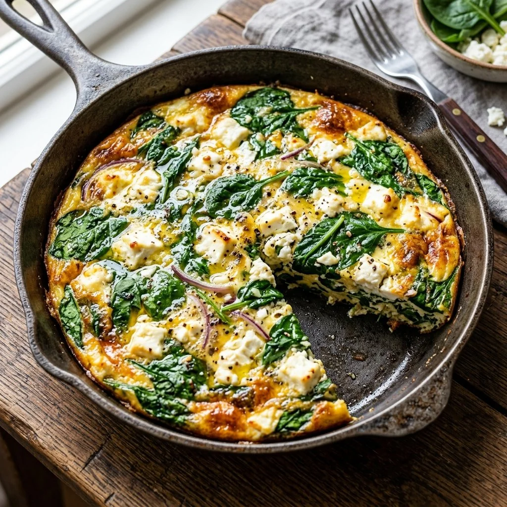 Delicious Spinach and Feta Frittata served on a plate
