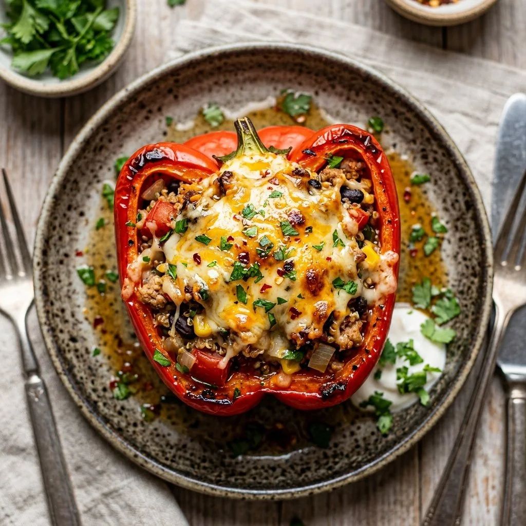 Delicious turkey stuffed peppers ready to serve