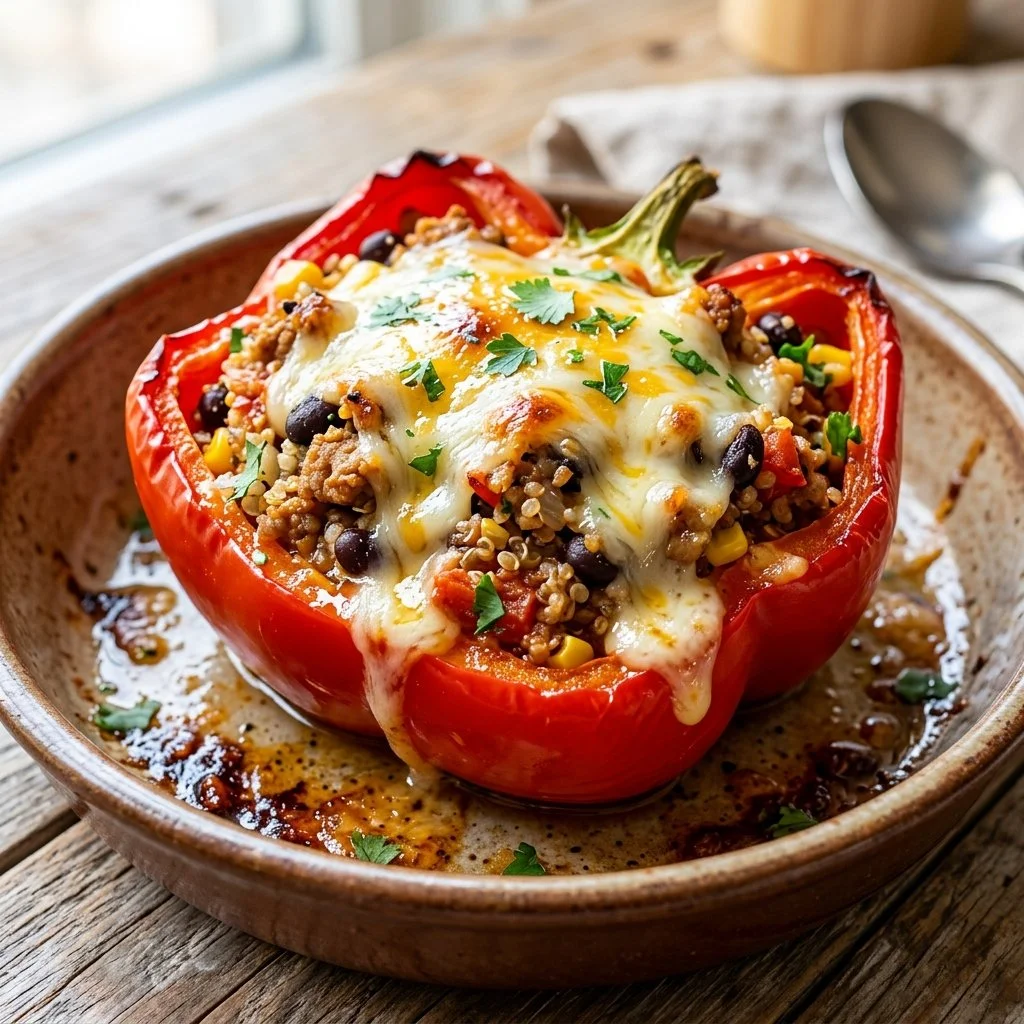 Colorful turkey stuffed peppers filled with nutritious ingredients