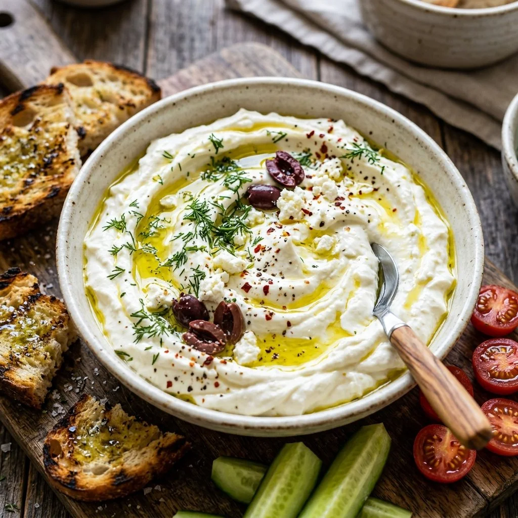 Delicious whipped feta dip served with fresh vegetables