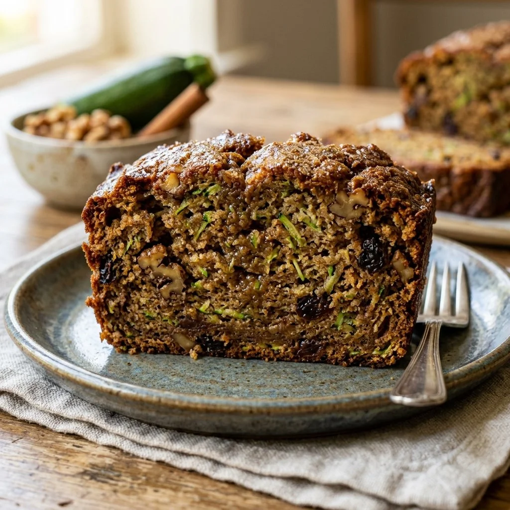 Delicious homemade zucchini bread sliced and ready to serve