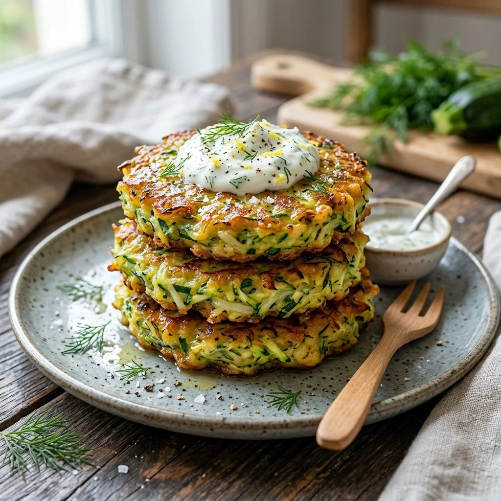 Delicious homemade zucchini fritters served on a plate