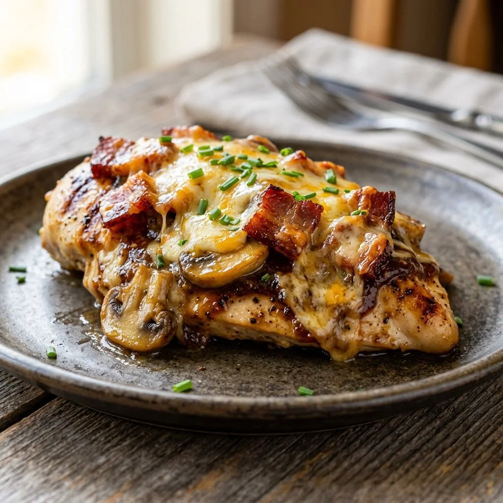 Delicious Alice Springs Chicken with honey mustard and savory toppings