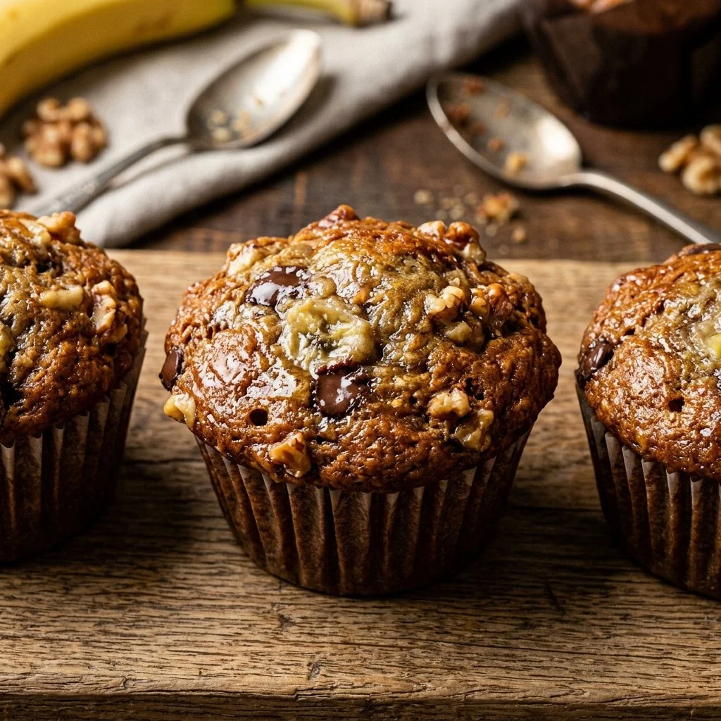 Delicious banana bread muffins fresh out of the oven.