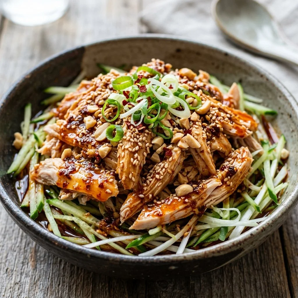 Delicious Bang Bang Chicken served with creamy sauce and vibrant vegetables