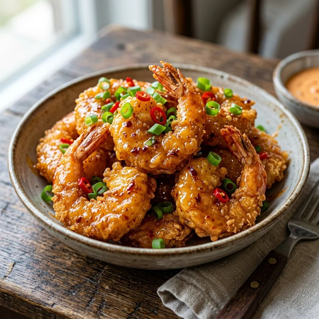 Delicious Bang Bang Shrimp served with a spicy, creamy sauce
