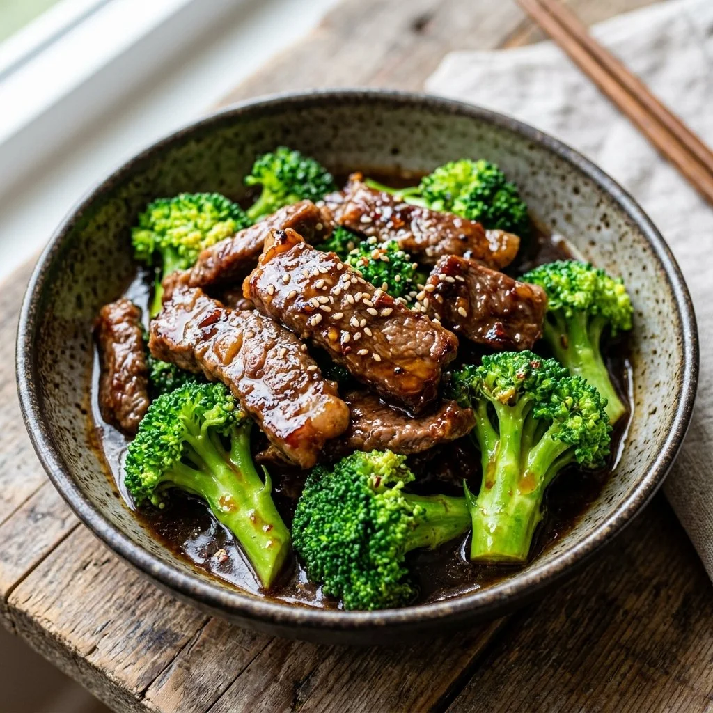 Delicious beef and broccoli dish featuring tender beef and vibrant broccoli in savory sauce.