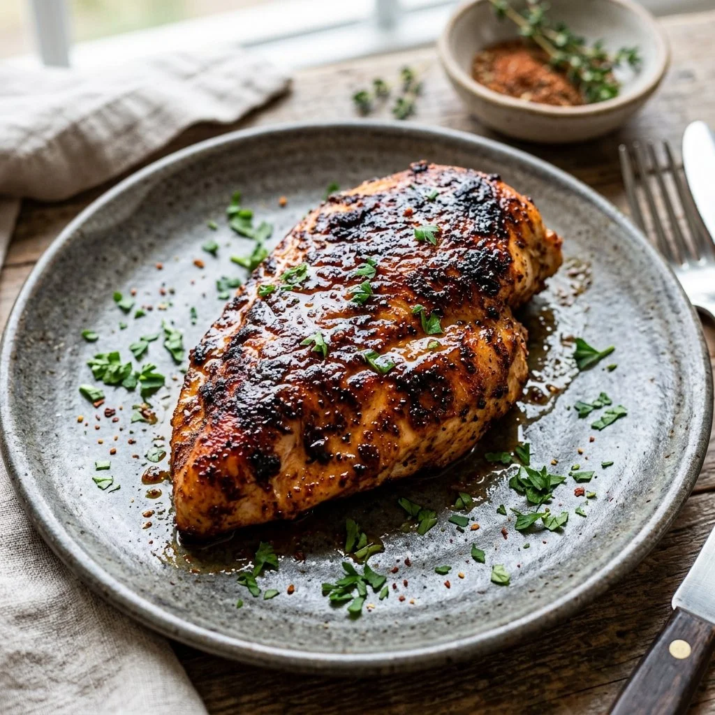 Grilled blackened chicken breast seasoned to perfection