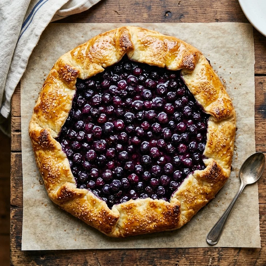 Homemade blueberry galette with fresh blueberries and flaky crust