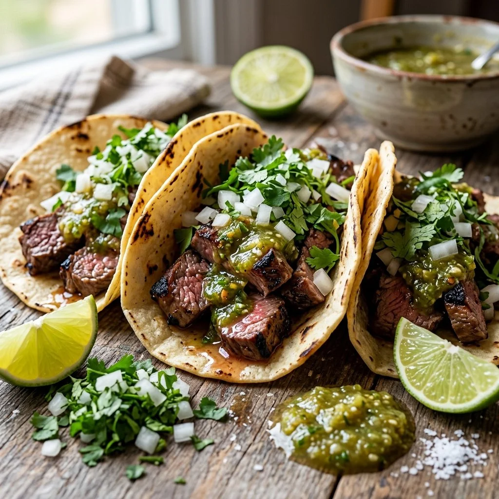 Delicious Carne Asada Tacos with grilled beef and fresh toppings