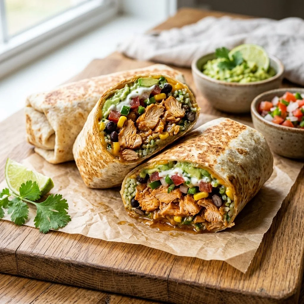 Delicious Chicken Burritos filled with fresh ingredients and vibrant flavors.