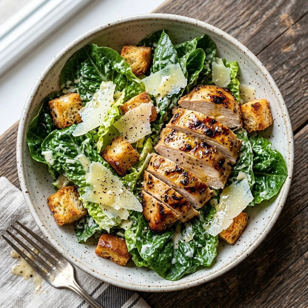 Fresh Chicken Caesar Salad with grilled chicken, lettuce, and Caesar dressing