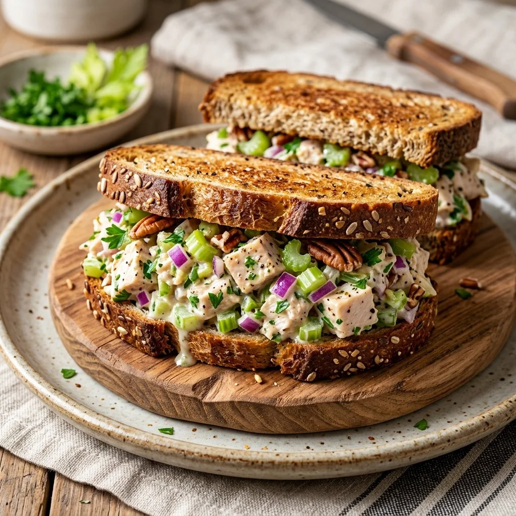 Chicken salad sandwiches made with fresh ingredients and herbs