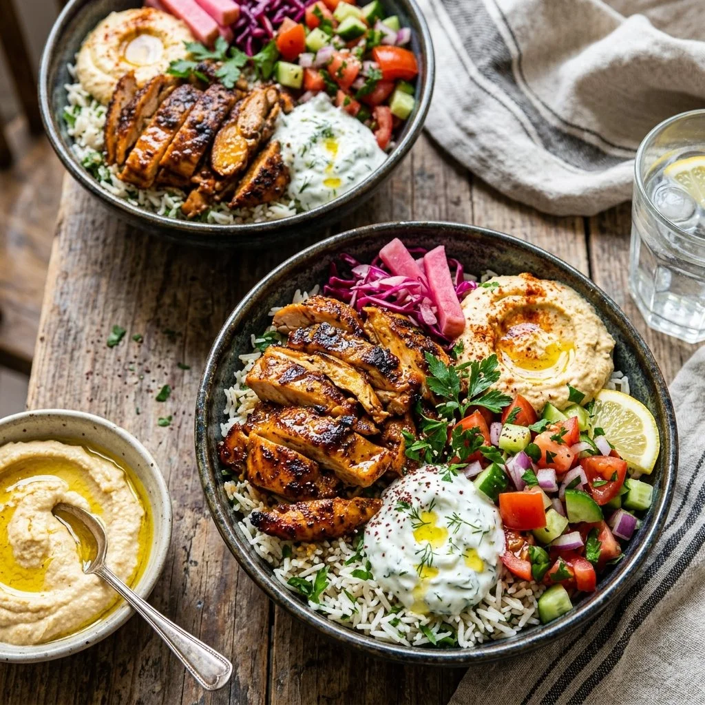 Delicious Chicken Shawarma Bowl with fresh vegetables and spices