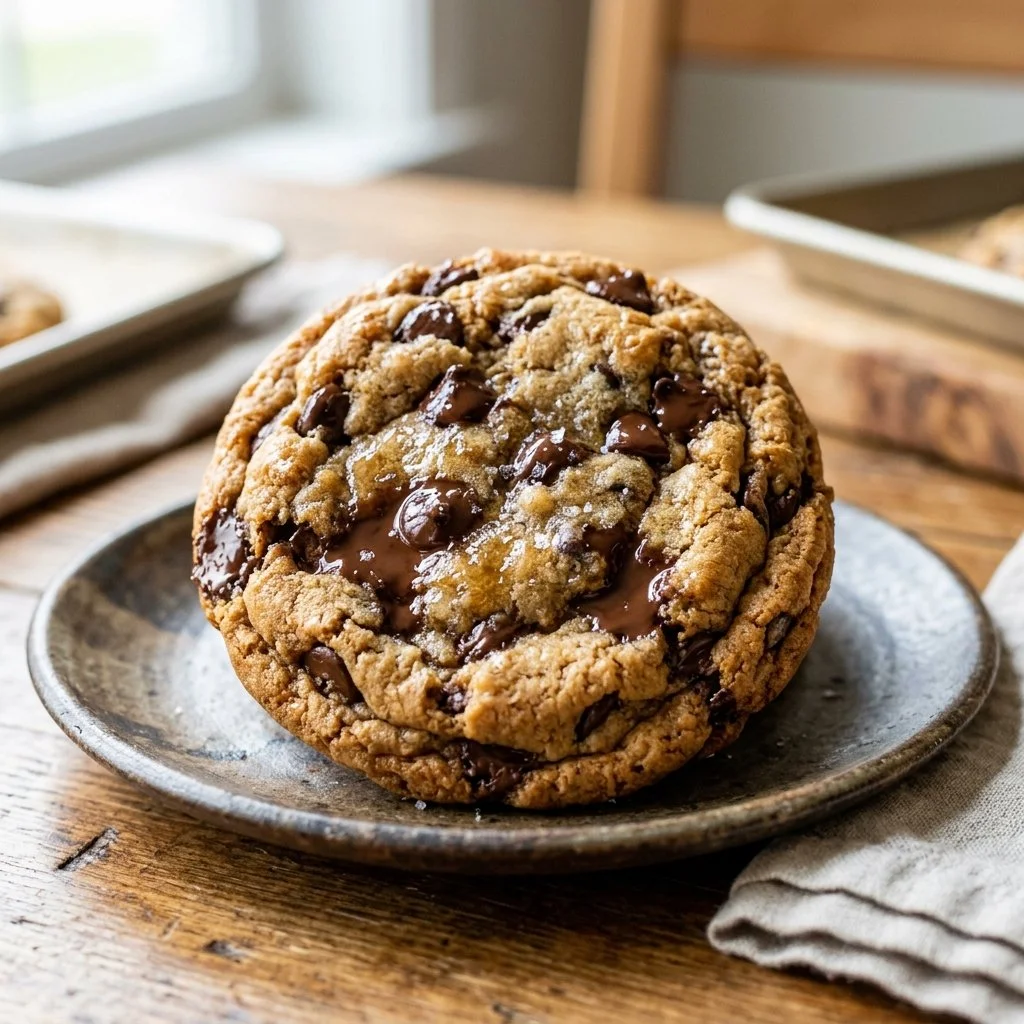 Freshly baked chocolate chip cookies on a cooling rack