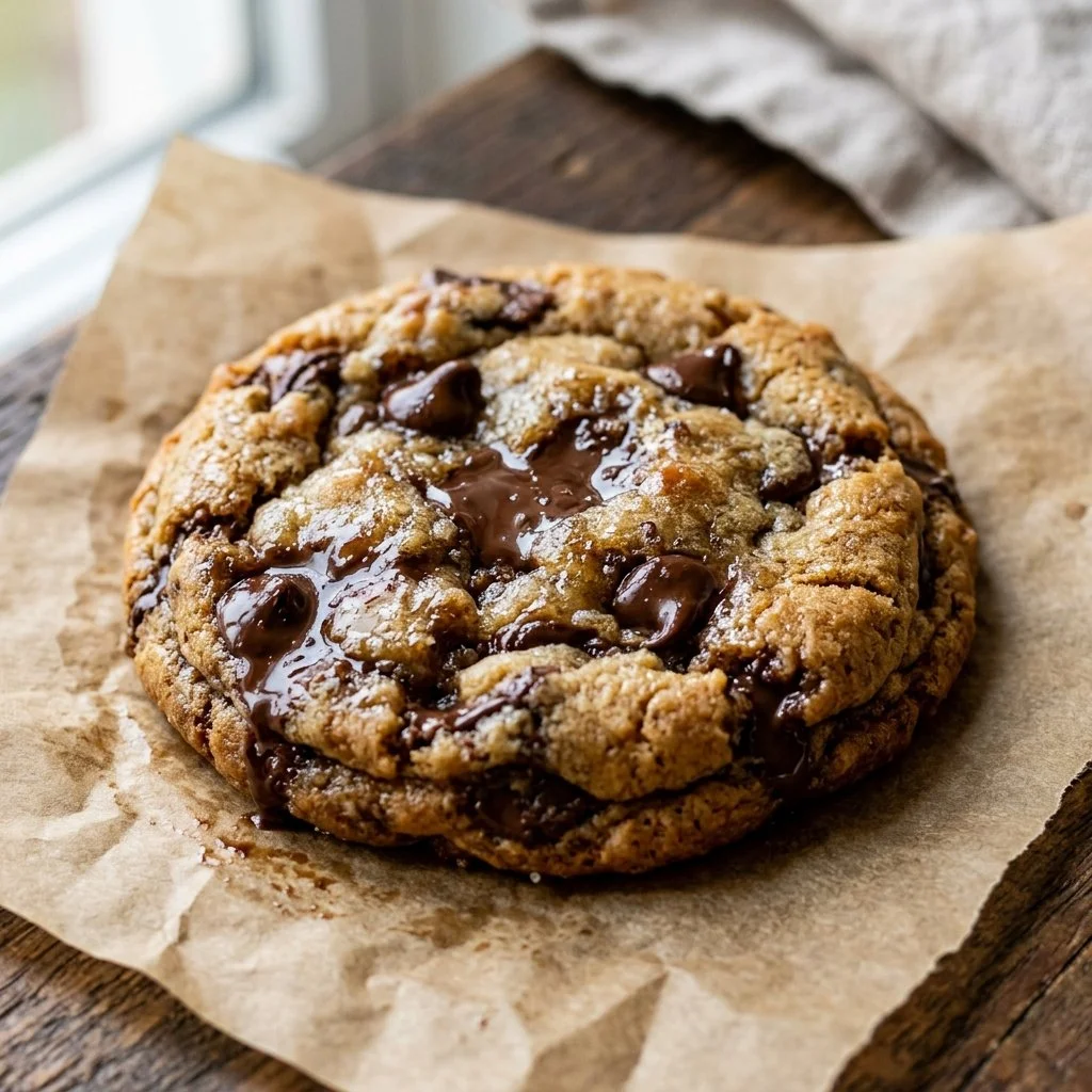 Delicious homemade chocolate chip cookies with melting chocolate chips