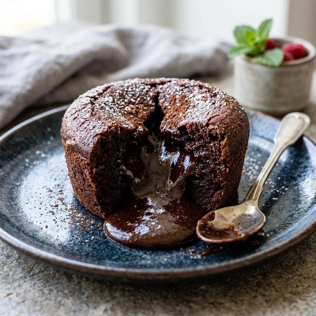 Decadent chocolate lava cake with molten center served on a plate