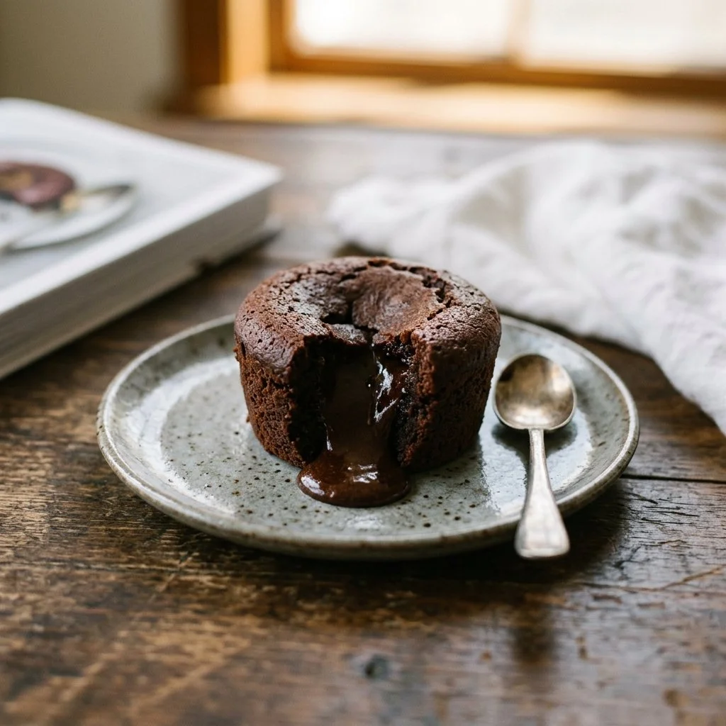 Decadent chocolate lava cake with a molten center on a dessert plate