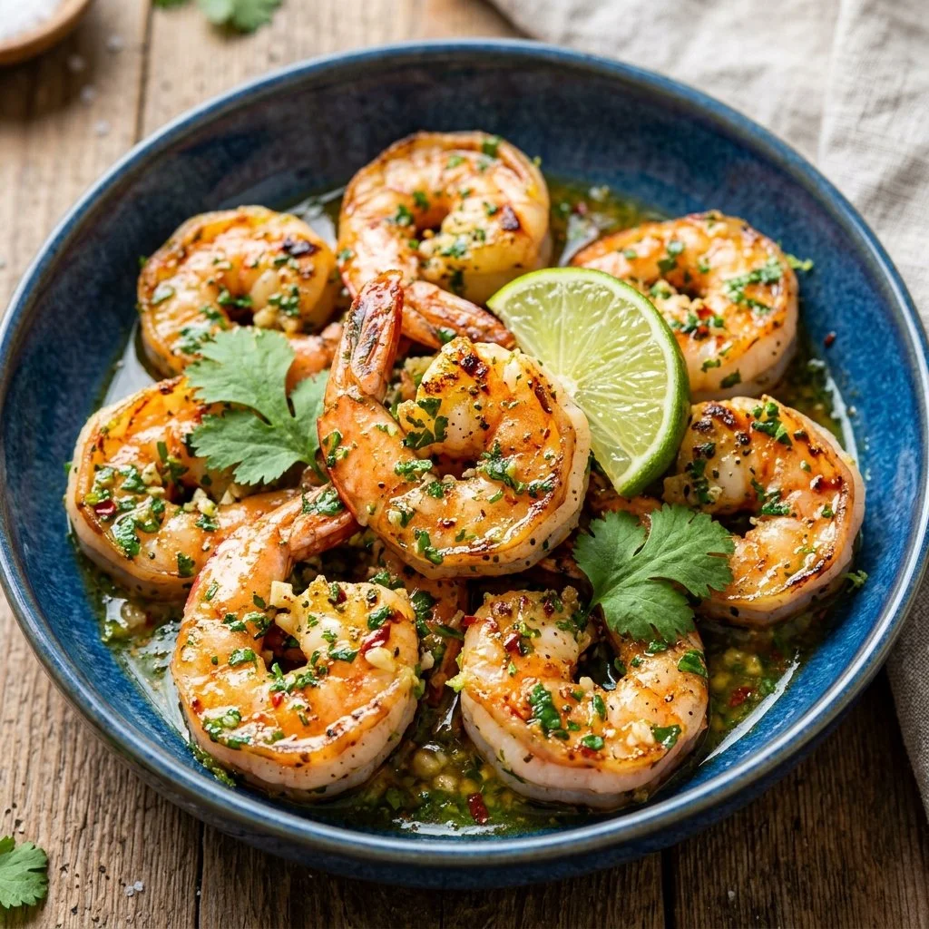 Delicious cilantro lime shrimp served with fresh herbs