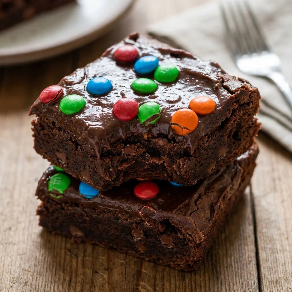 Decadent Cosmic Brownies topped with colorful sprinkles and chocolate chips.