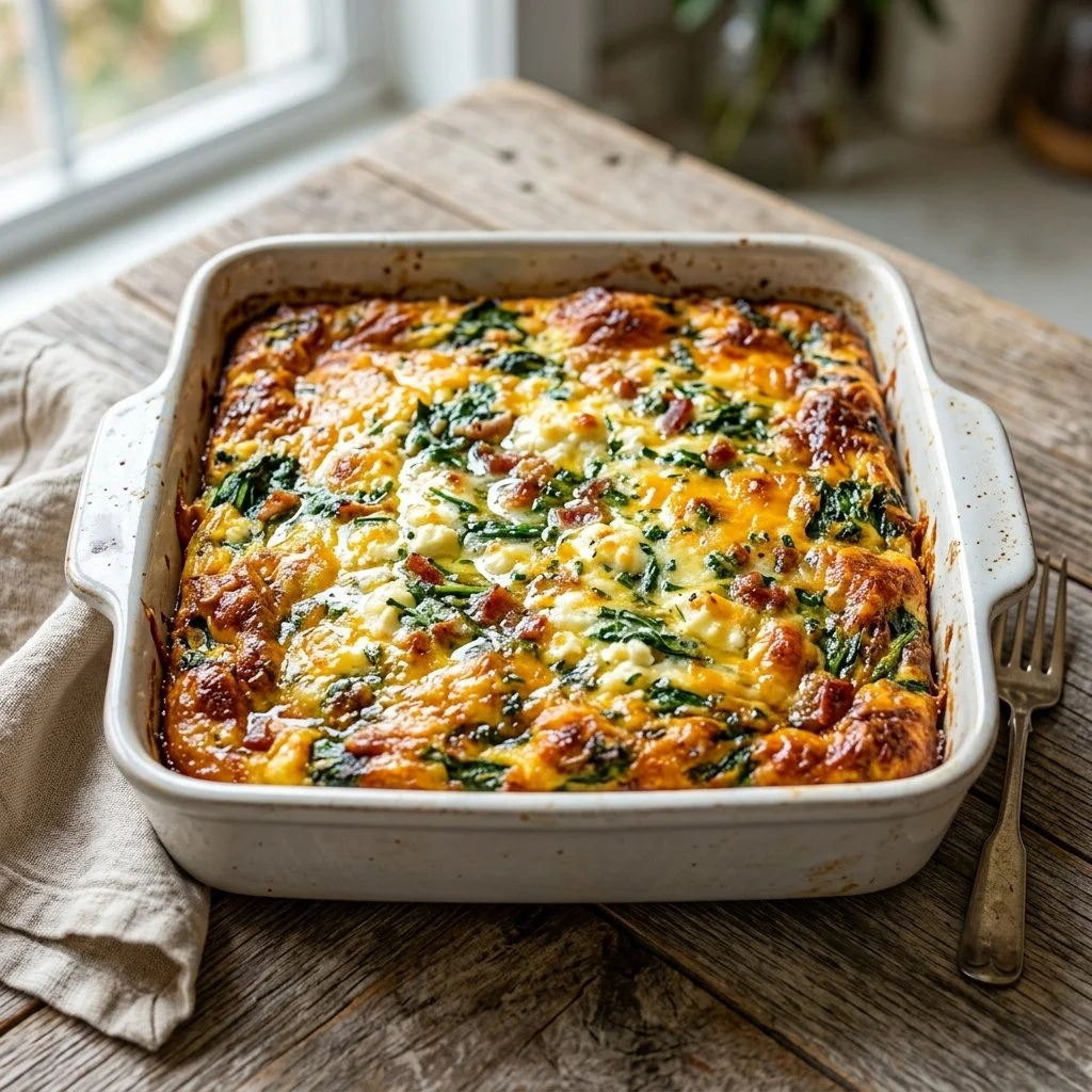 Delicious Cottage Cheese Egg Bake served on a plate with fresh herbs