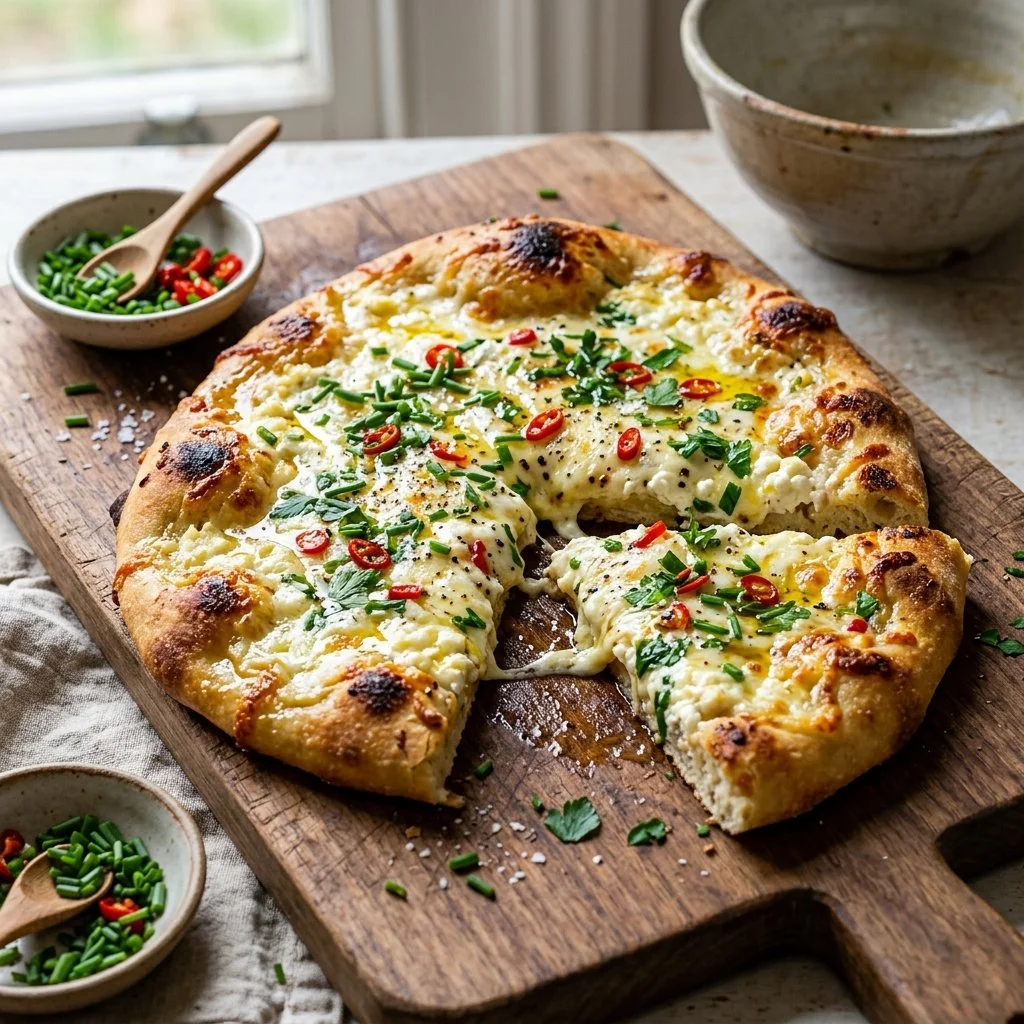Homemade Cottage Cheese Flatbread with fresh toppings