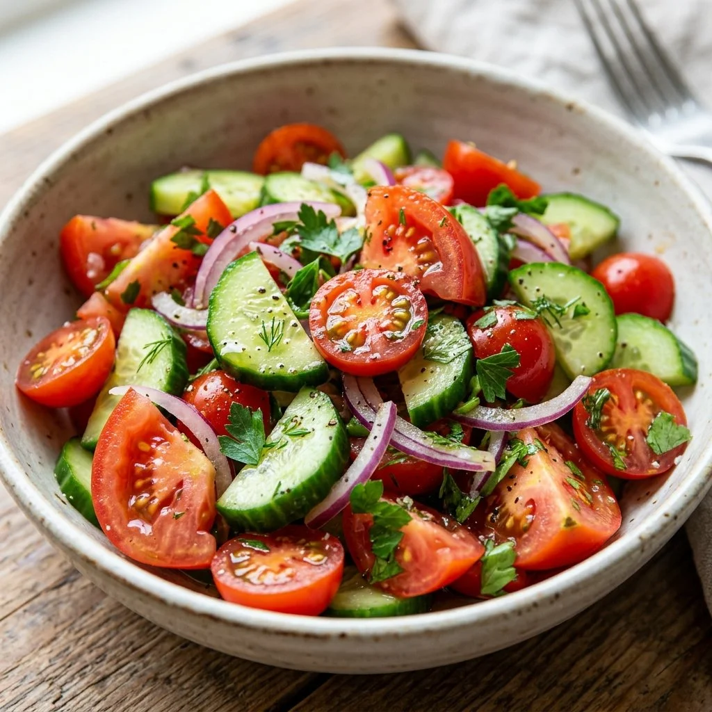 Fresh Cucumber Tomato Salad with vibrant vegetables and herbs