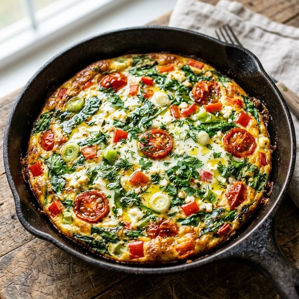 Healthy egg white frittata with vegetables served on a plate